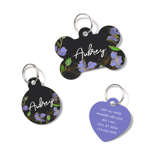 Personalized Purple Floral Pet ID Tag