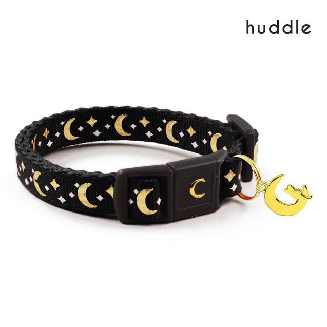 huddle Gold Moons Stars Cat Collar (Black)