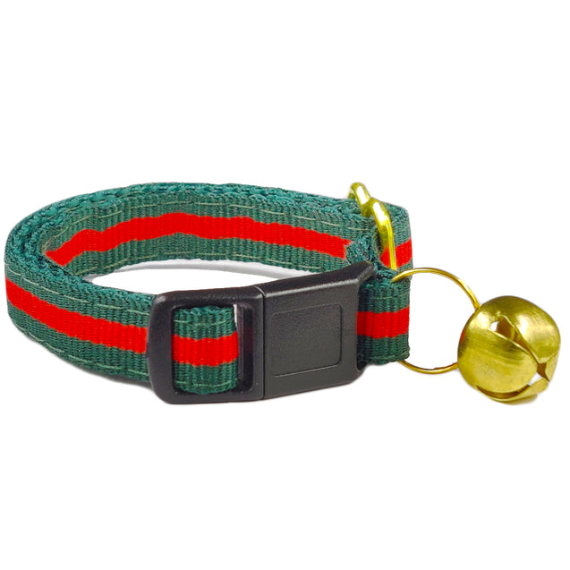 Green and Red Stripe Cat Collar