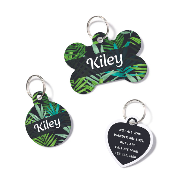 Personalized Tropical Leaves Pet ID Tag