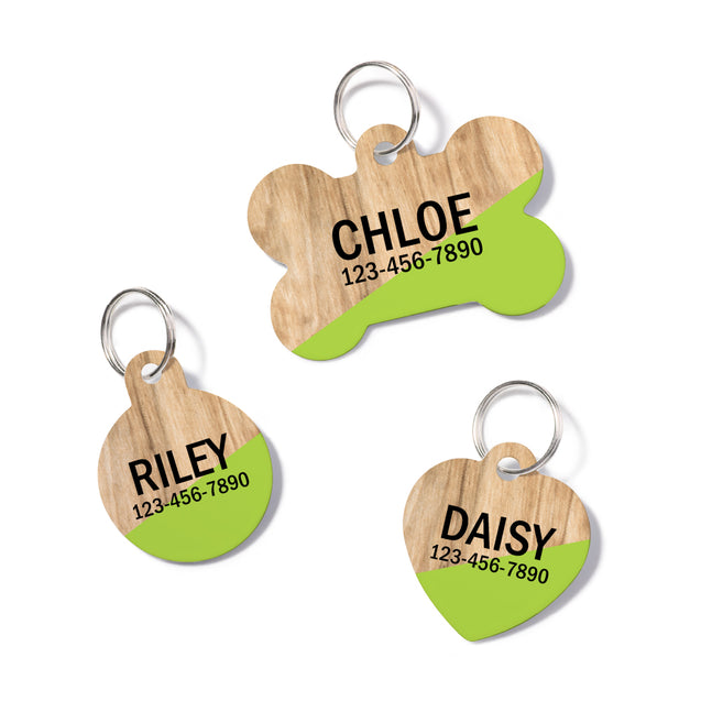 Personalized Modern Faux Wood Green Pet ID Tag